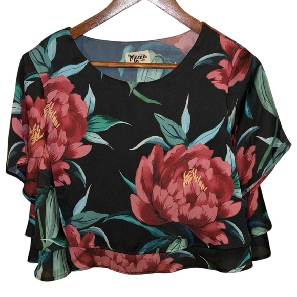 Show Me Your Mumu Candice Crop Top Floral Ruffle Print Woman’s Sz L - Picture 2 of 14